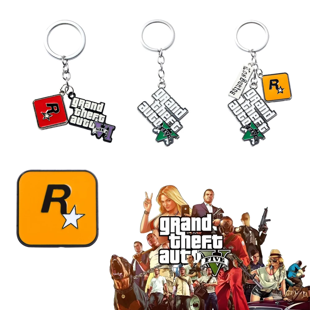 Game GTA5 Grand Theft Auto 5 Rockstar Games Keychain Grand Theft Autob Rock Star Tommy Keyring For Women Men Fans Backpack Gift