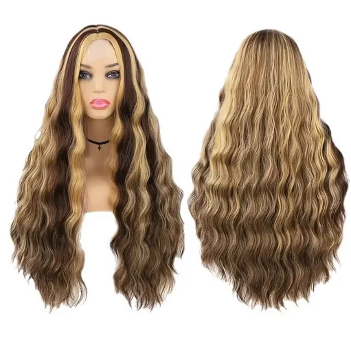 Highlight Glueless Ready To Wear 180% Glueless Preplucked Ready To Go Middle Part Heat Resistant Synthetic Wig For Daily Use