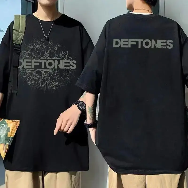 

Футболка Deftones Flurst с двусторонним принтом, ультратонкая, для мужчин и женщин, с воротником-хенли, молодежный тренд