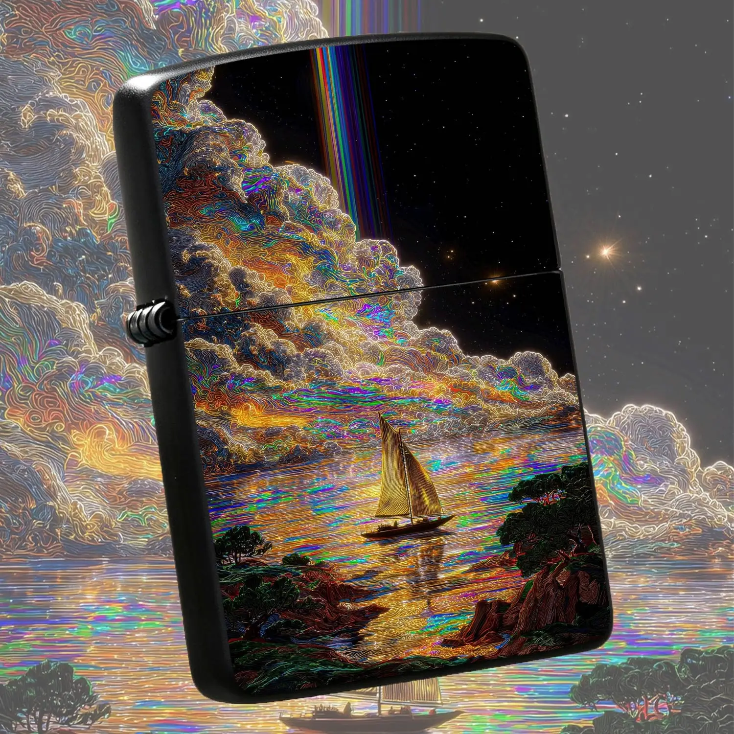 Psychedelic Cloud Sailboat Creative Decorative Ornament, Fits All Daily Scenes, Serves As Portable Vibe Enhancer, Travel Souvenir Gift, Unique Art Collectible, Captures Dazzling Starry Night Seascape, Boasts Distinct Visual Texture, Meets F