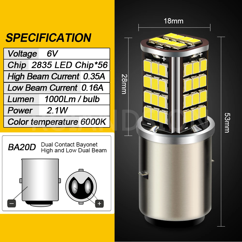 White Motorcycle Motorbike H6 Headlight 6V 12V DC BA20D Bixenon Beam 2835 56smd LED Moped Scooter ATV Lamp Bulb Aluminum Light