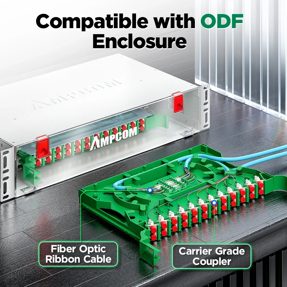 Выдвижной ползунковый лоток AMPCOM FC для корпуса FIber Optic ODF, 12/24 волокна, одномодовый и многорежимный с ленточным кабелем