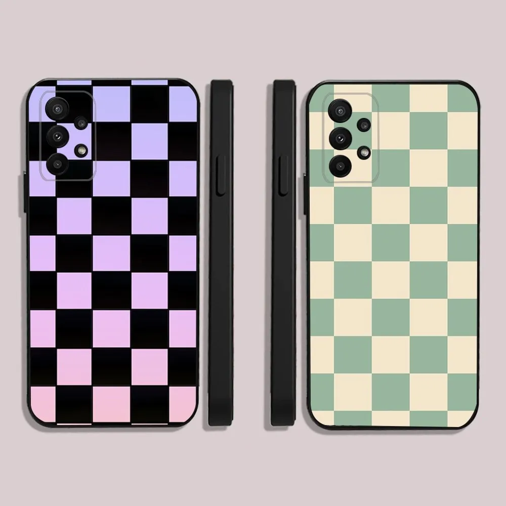 Checkerboard checked Board Phone Case For Samsung S25,23,22,30,24,10,9,Ultra,Plus,Lite,FE,5G Black Soft Case