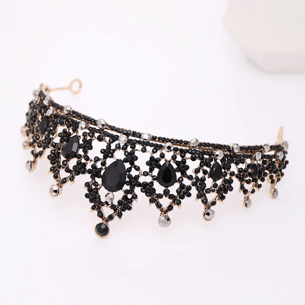 

Retro Crown Headband Fairy Tiara Wedding Hair Rhinestones Bridal Black for Women Bride