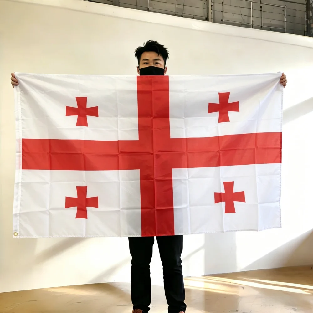 FlagGo Georgia Flag 150x90cm 3x5 FT Five Cross Design White Red National Flag Polyester Double Stitched Outdoor Indoor Decoratio