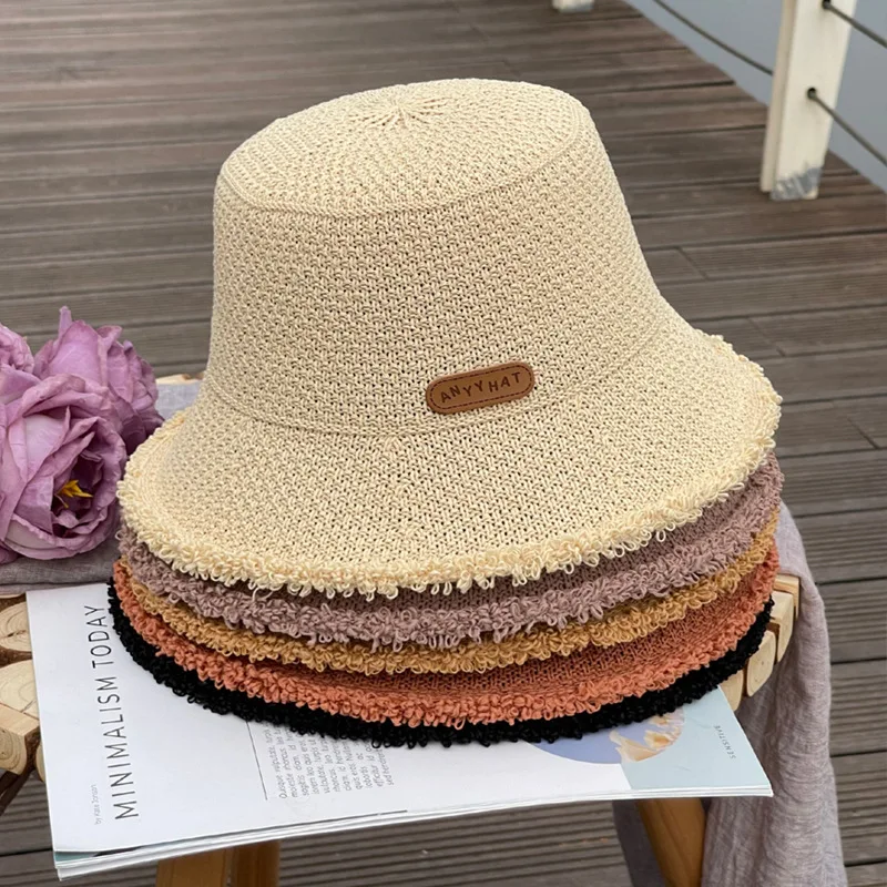 

Summer Straw Hat Women Sun Protection Bucket Hat Travel Beach Panama Caps Hand weaving Girl Fishing Chapeau Sun Hats