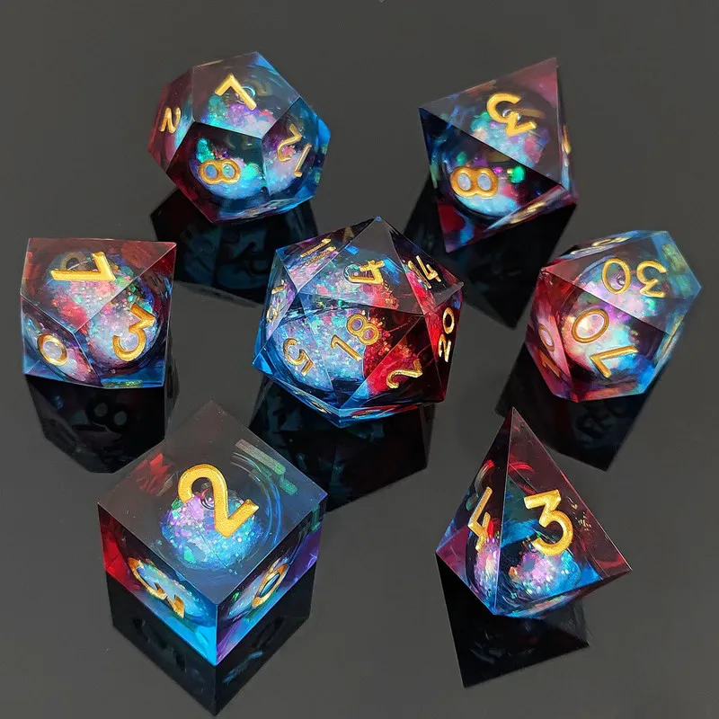 Colorful Liquid Core Dice Set Polyhedral DND Dice With Sharp Edges Unique Handmade Resin Eyeball Dice for TRPG Board Game D&D