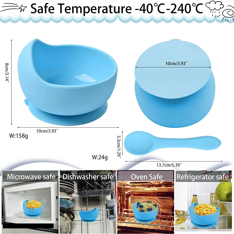 2Pcs Silicone Bowl Food-grade Silicone Suction Cup Children's Bowl Kitchen Baby Feeding Bowl Set  Anti-skid Kids Dishes BPA Free