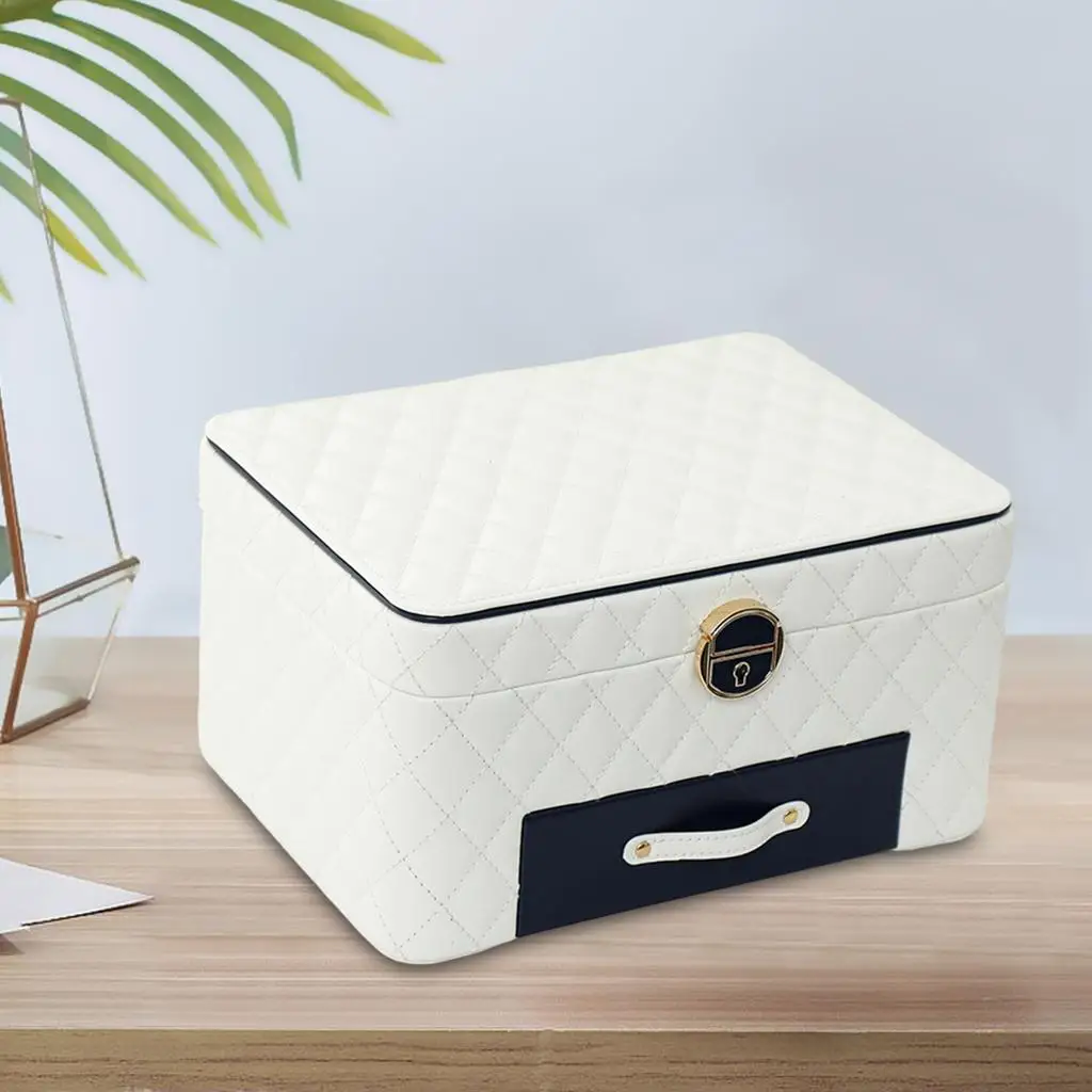 Multi Layer Jewelry Organizer Storage Box PU Leather Display Holder with Lock for Necklaces Earrings Bracelets Rings Travel Home