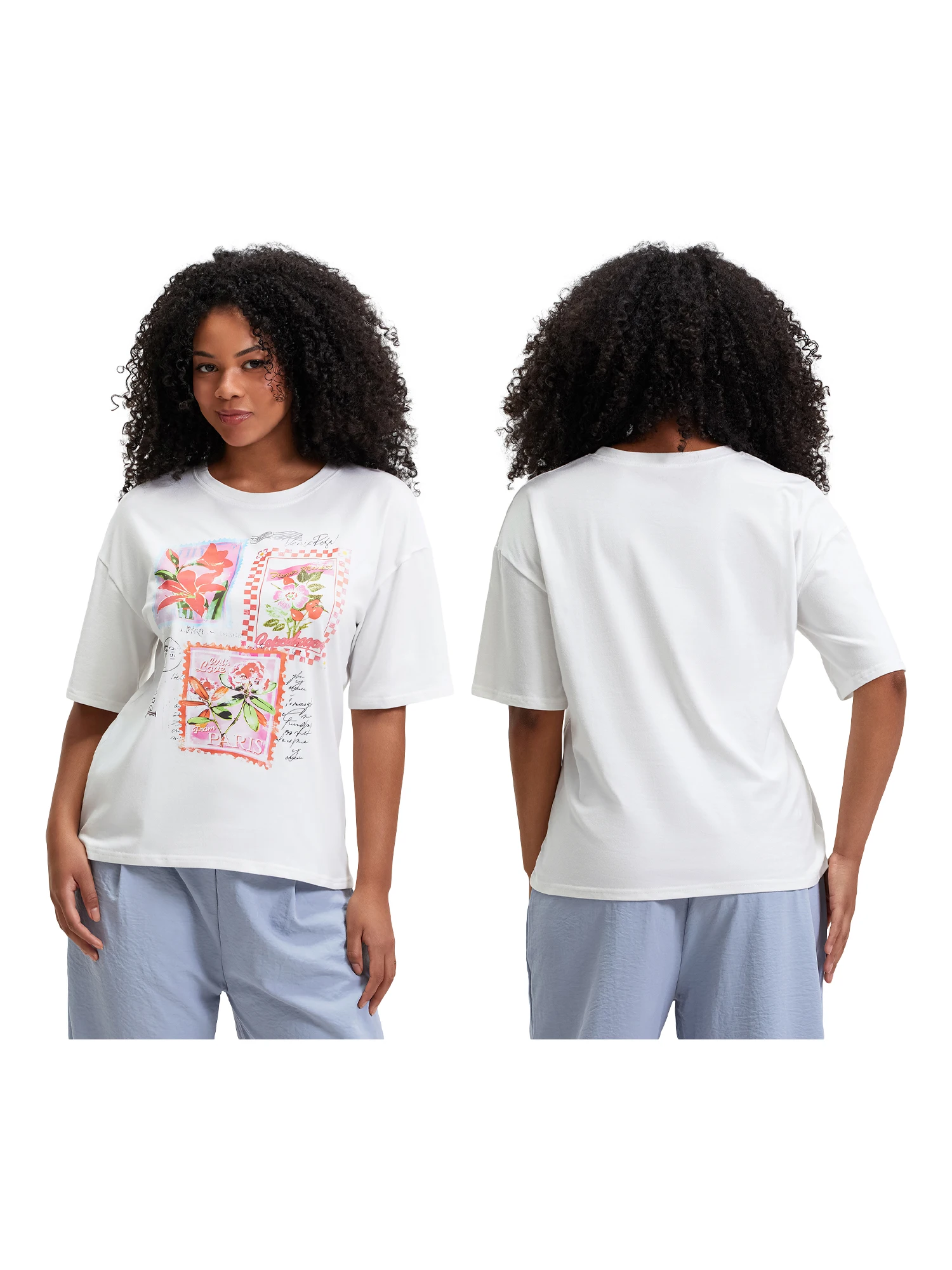 Damskie koszulki z krótkim rękawem i uroczym nadrukiem zwierzęcym Casualowe topy na lato Okrągły dekolt Luźny krój Tee Streetwear Fashion