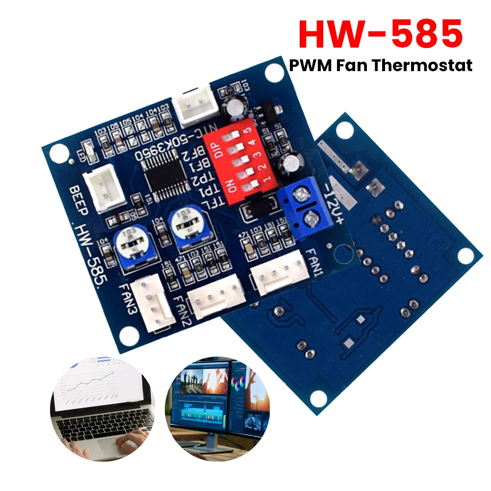 HW-585 PWM وحدة تحكم في درجة حرارة سرعة المروحة 4 سلك لوحة وحدة للكمبيوتر الشخصي #1
