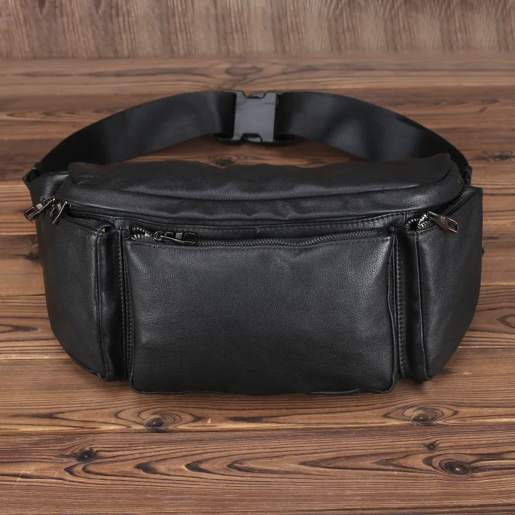 Trendy Large Capacity Leather Men's Crossbody Bag Vintage Waist Bag Multi-Functional Soft Leather Single Shoulder Slant Bag