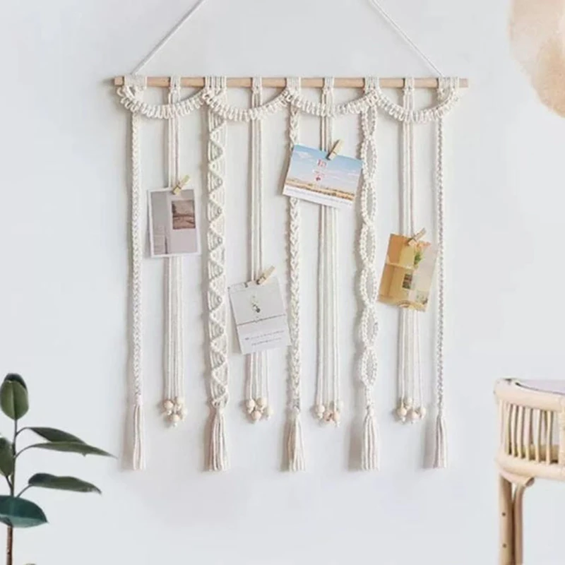 Boho Photo Display Clip Handmade Exquisite Tassel Wall Hanging Decoration Photograph Storage Tool With Wooden Clips