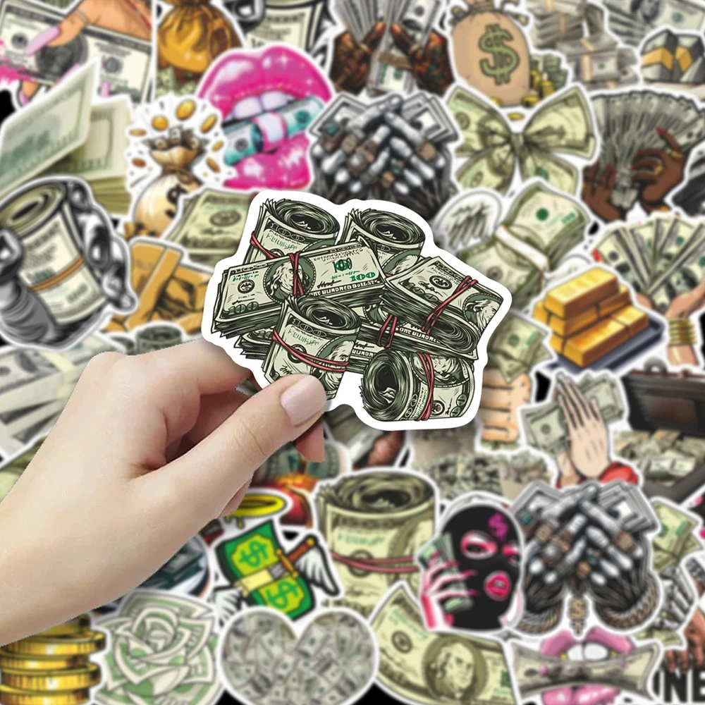 สติกเกอร์ลายการ์ตูนธนบัตรดอลลาร์ 10/30/50 ชิ้น สำหรับตกแต่งสมุดโน้ต โทรศัพท์ แล็ปท็อป สติกเกอร์กราฟฟิตี้ตลกๆ ของเล่น