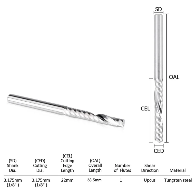 AB47-20 Pack CNC Router Bits 1/8 Inch Shank Spiral Upcut Router Bit Single Flute End Mill Set Milling Cutter Tungsten Steel