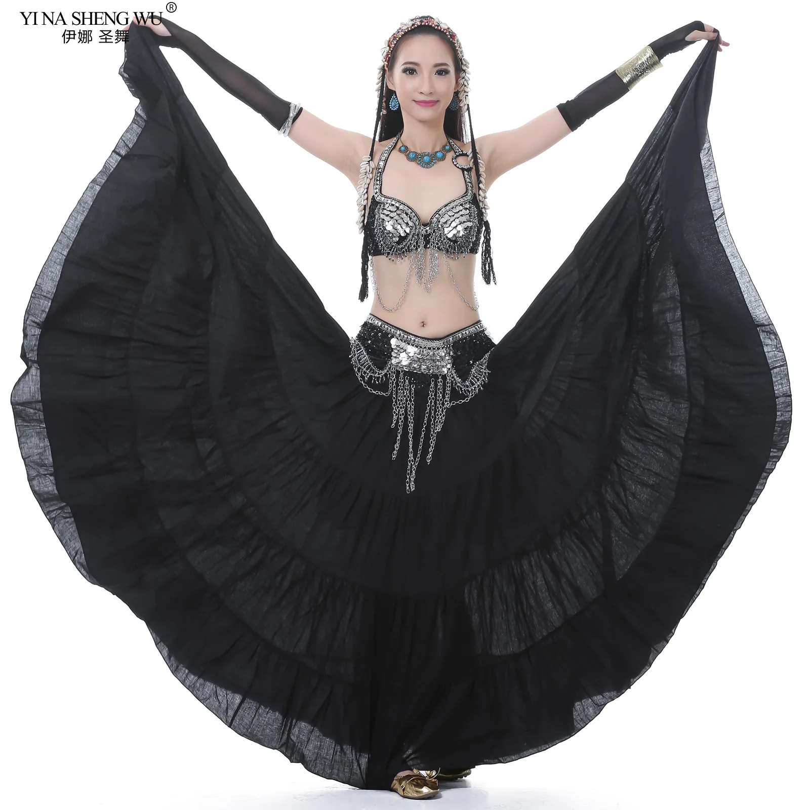 Nowy kostium do tańca brzucha Spódnice plemienne dla dorosłych kobiet Cygański taniec orientalny Lniana duża długa spódnica 720 stopni 12 kolorów