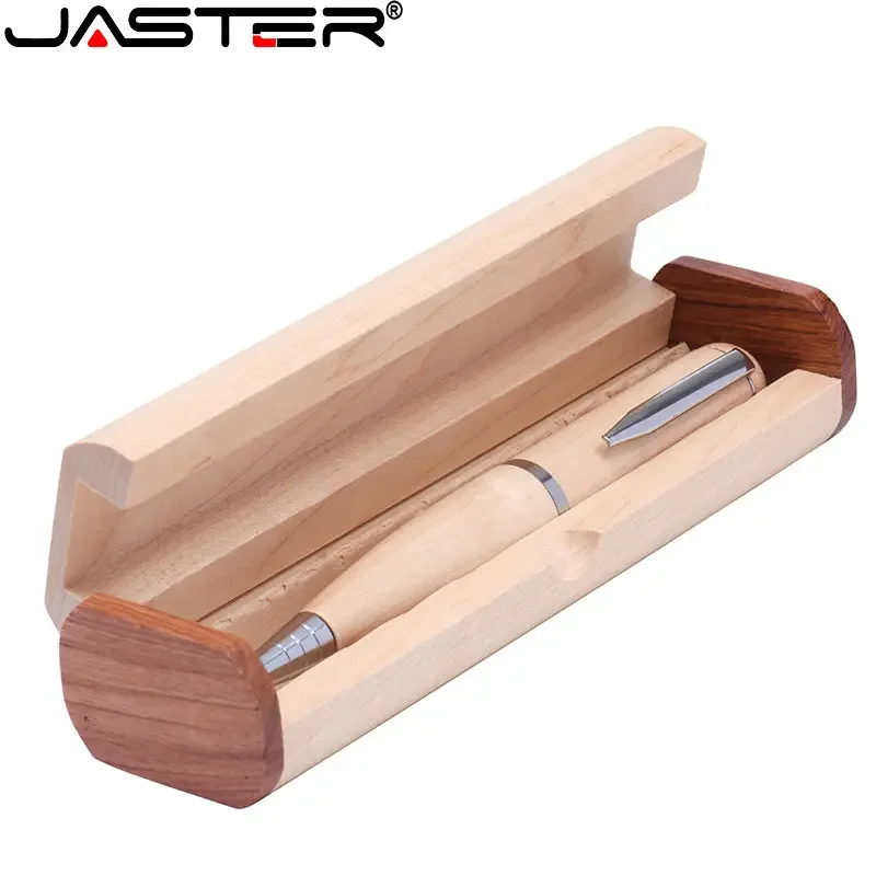 JASTER USB Flash Drives Maple Ballpoint Pen 64GB Wooden Box 32GB 16GB 8GB Pen Drive Teacher Gift Free Custom Logo Memory Stick