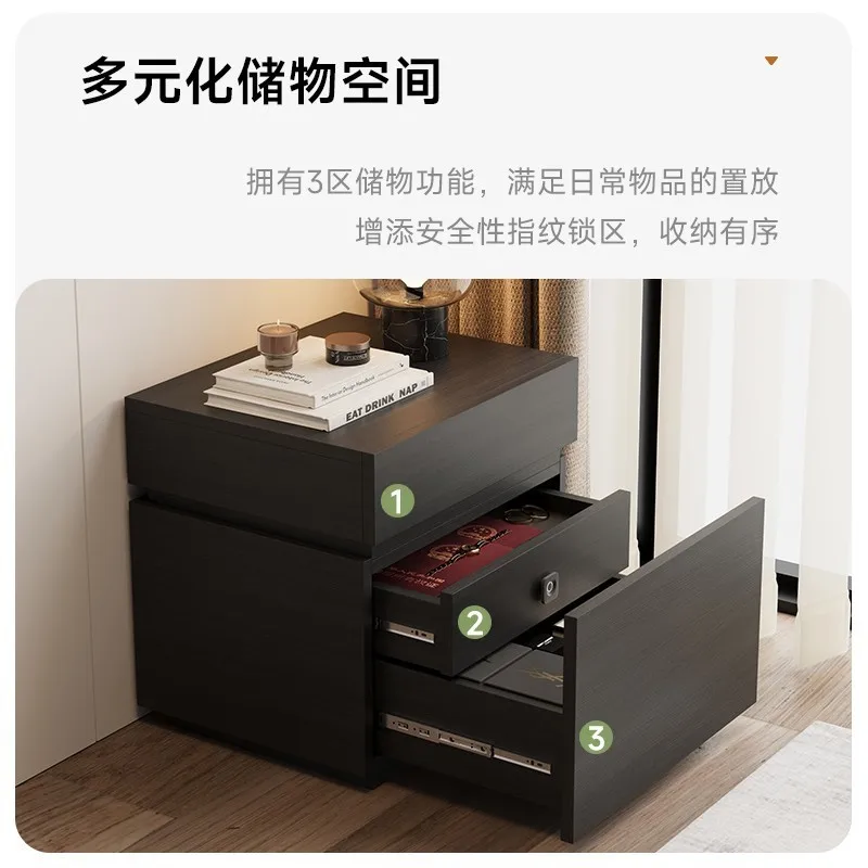 

Locker Fingerprint Lock Bedside Cabinet Cool Rice Solid Wood Bedside Table Italian Minimalist Bedroom with Hidden Drawer