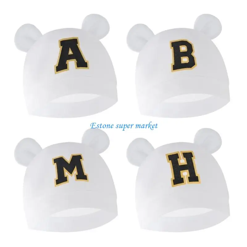 

090B Letter Printed Soft Caps Nursery Hospital Hat for Boys Girls Toddler 6-24 Month