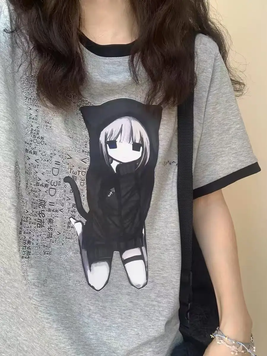 

Summer New Sweet Cool Girl Subculture Graphic T Shirts Y2k Top Japanese Anime Cute Patchwork Short-sleeved T-shirt for Women