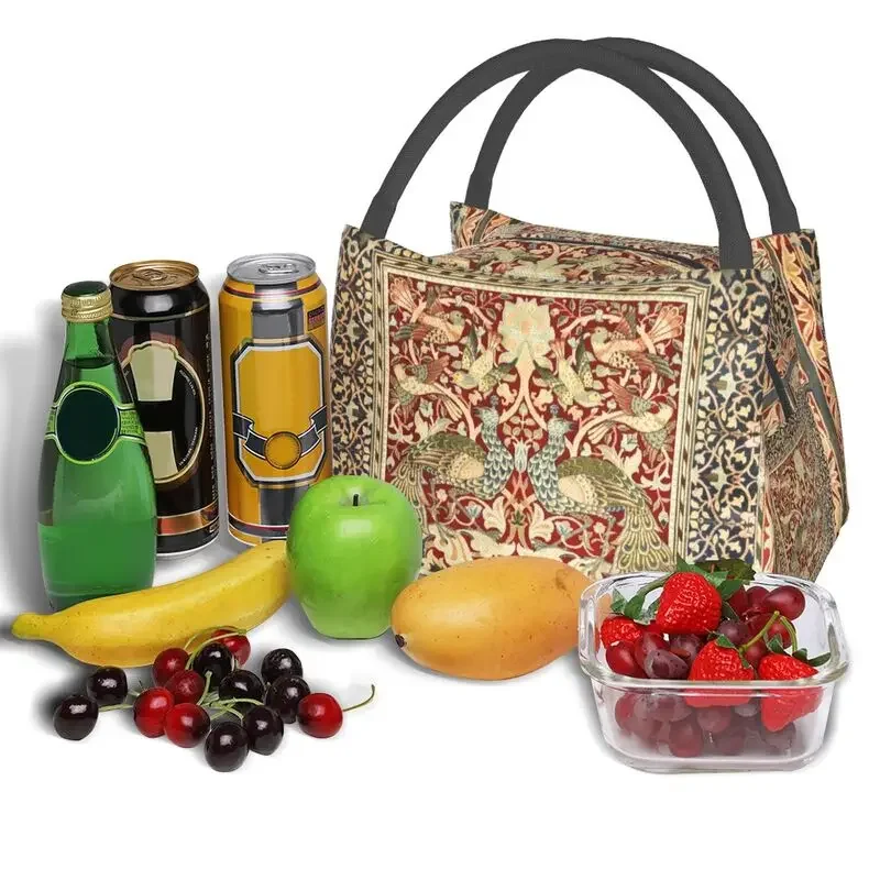 William Morris Vintage Insulated Lunch Bag for School Office Floral Textile Pattern Leakproof Cooler Thermal Lunch Box Women