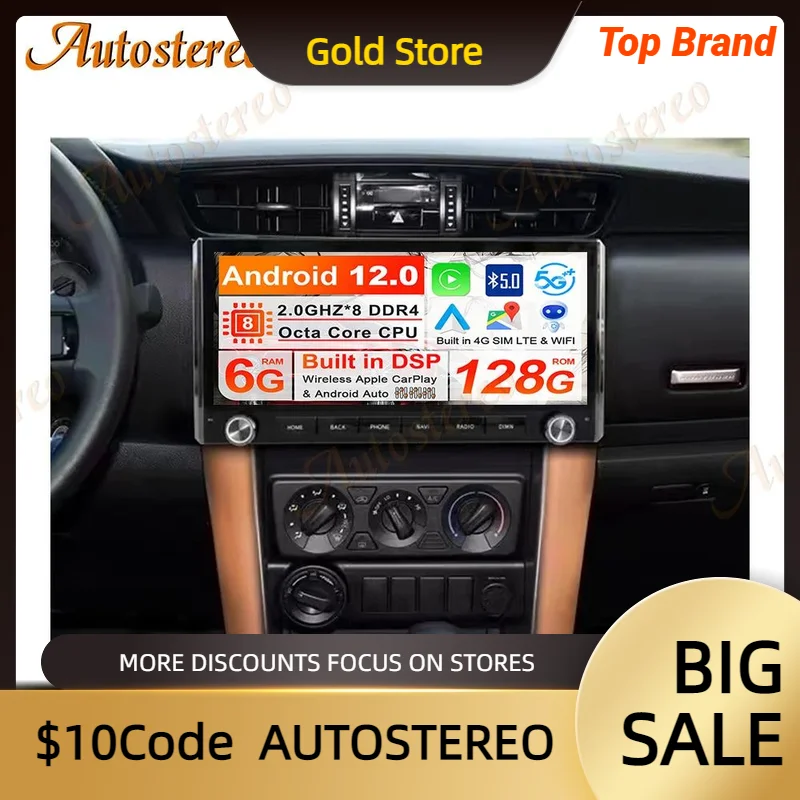 4G LET Android13 For Toyota Fortuner 2015-2021 Electric Screen Auto Radio Stereo Headunit Car Multimedia Player Wireless Carplay