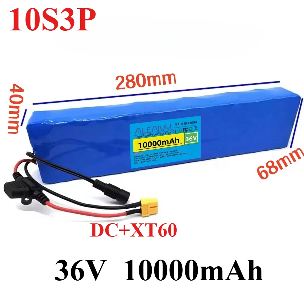 

36V 10Ah 18650 lithium battery 10S3P, suitable for 36V scooter - high-power 500W motor, with BMS and XT60 or T plug connector.