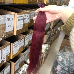 Burgundy I Tip Microlink Hair Extensions Real Human Hair 50strand Capsule Keratin Natural Fusion Micro Ring Human Hair Extension