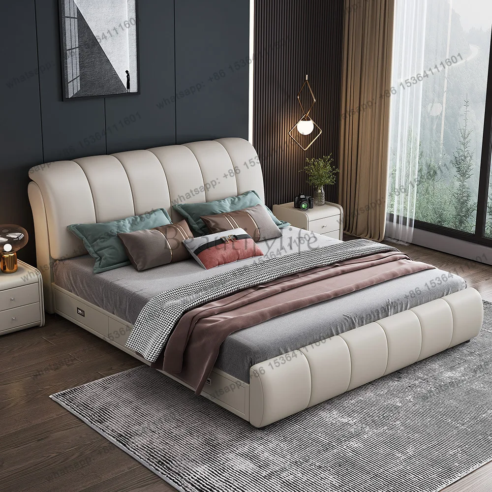 Factory Direct Sales Modern Simple Leather Bed 1.8m Storage Durable Three Pumped Soft Bed