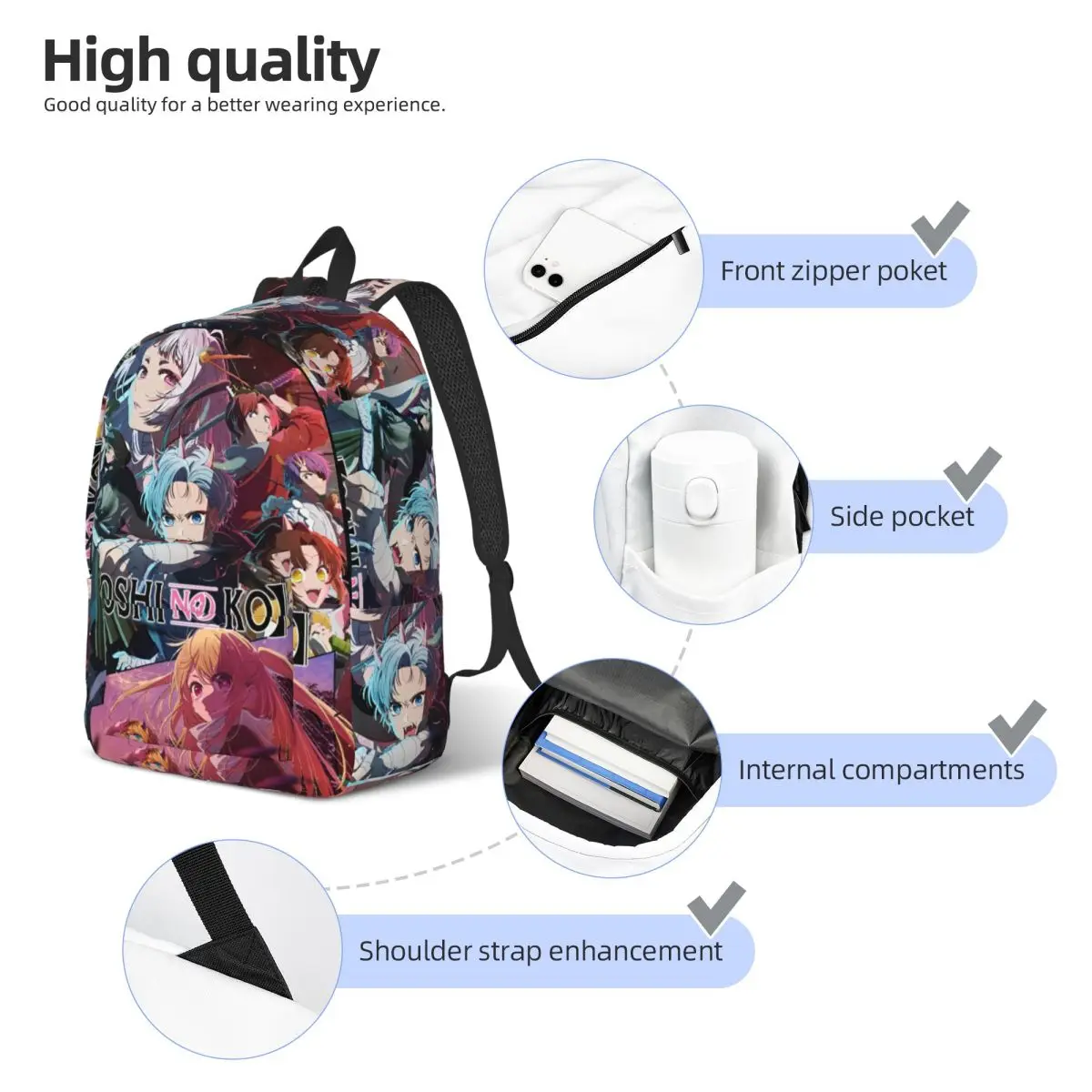 Mochila Oshi não Ko para homens e mulheres, mochila de manga de anime, mochila de viagem para estudantes do ensino médio