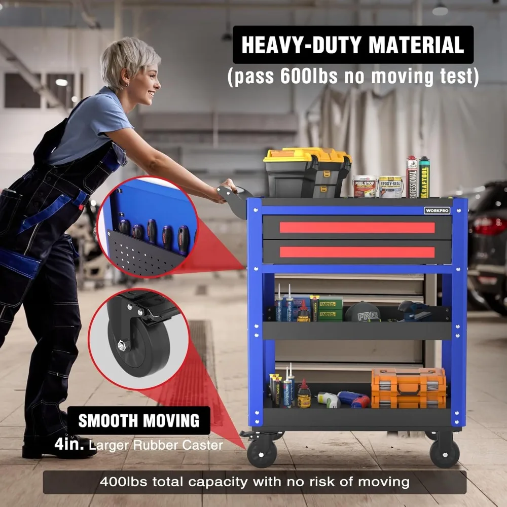 Heavy-Duty Industrial Utility Cart with 28-Inch Premium Storage and Rolling Drawers