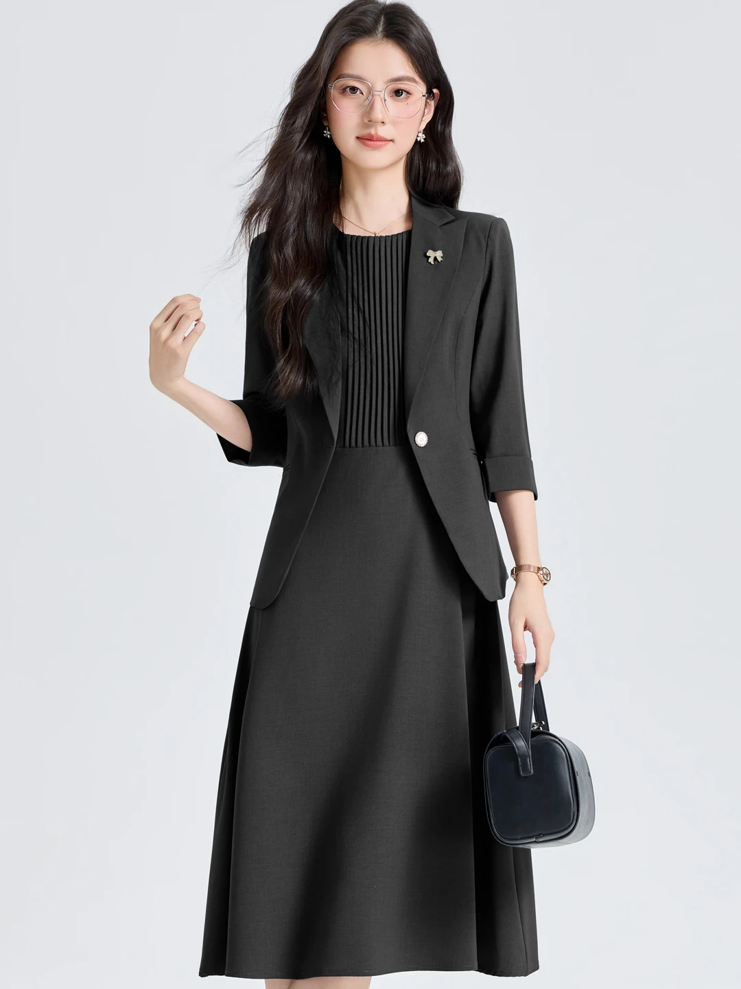 Gray Suit Dress Code Thin Commute Professional Women's Fashion Spring Autumn Polyester Fiber Seven Sleeve Business Suit