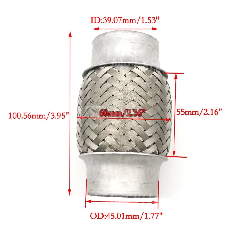 

Stainless Steel Flexible Car Exhaust Pipe Double Braided Flex Connector Piping Weld Flexible Joint Tube for Muffler 38x100mm