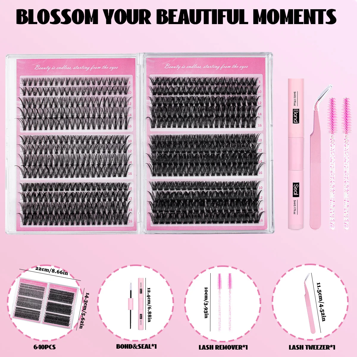 DIY 클러스터 속눈썹 30-100D 개별 속눈썹 부드러운 천연 속눈썹 본드 및 씰 속눈썹 핀셋이있는 대용량