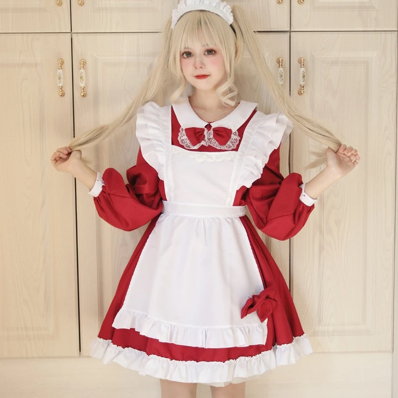 Disfraz de mucama de manga larga para niña, traje de Cosplay de Navidad, bonito, dulce, para escenario, fiesta, cafetería, espectáculo de cómic