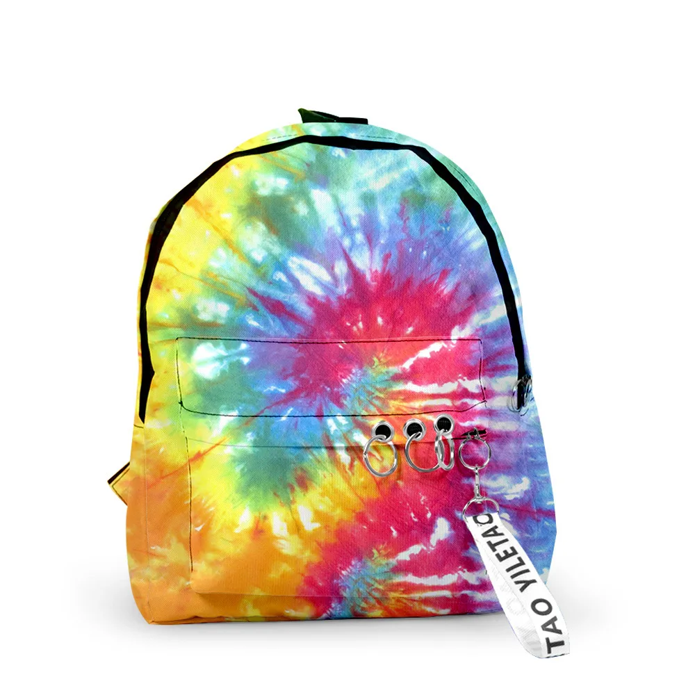 Classic Colourful Tie-dye Backpacks Boys/Girls pupil School Bags 3D Print Keychains Oxford Waterproof Cute Small Backpacks