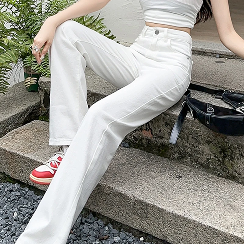 Denim Long Pants Women Extended Korean Trendy White High Quality Dailiy Classic Jeans Pretty New Arrivals Female Trousers