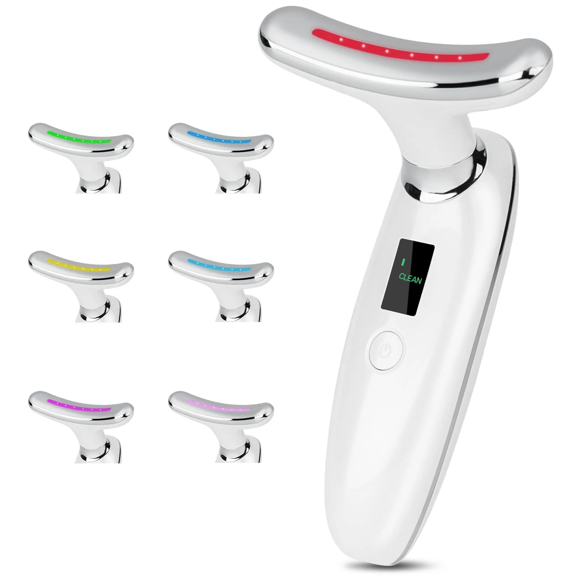 جهاز تجميل الرقبة 7 في 1 ومدلك الوجه الإلكتروني LED - أداة تهتز للعناية بالبشرة لتقليل الذقن المزدوجة ونحت الوجه