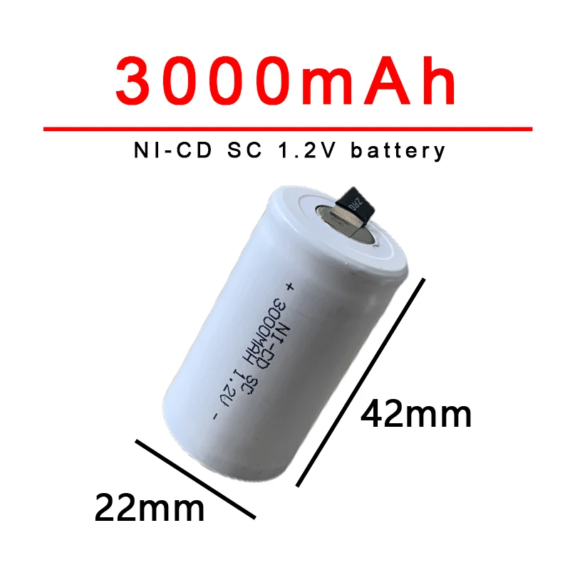 SC 1.2V 3000mAh Rechargeable Battery Sc Sub C Ni-cd Cell Batteries with Welding Tabs for Electric Drill Screwdriver