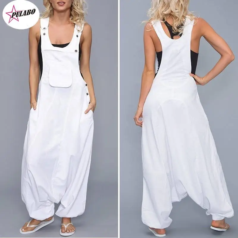 

PULABO Womens Loose Jumpsuits Harem Pants Wide Leg Pants Sleeveless Pockets Bib Jumpsuit Siamese Trousers For Ladies S-5XL