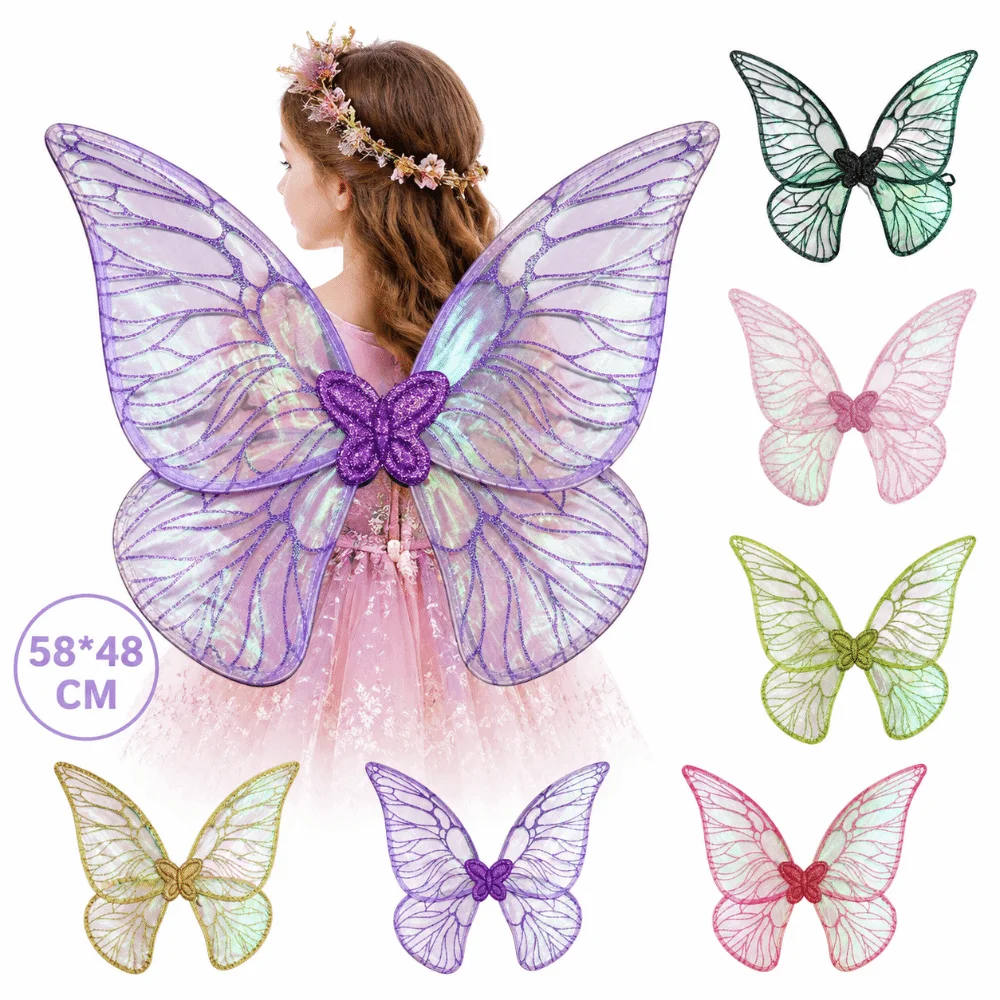Cute Princess Angel Wing Fairy Wings Sparkling Organza Butterfly Wings Dress UP Angel Wings for Women Girls
