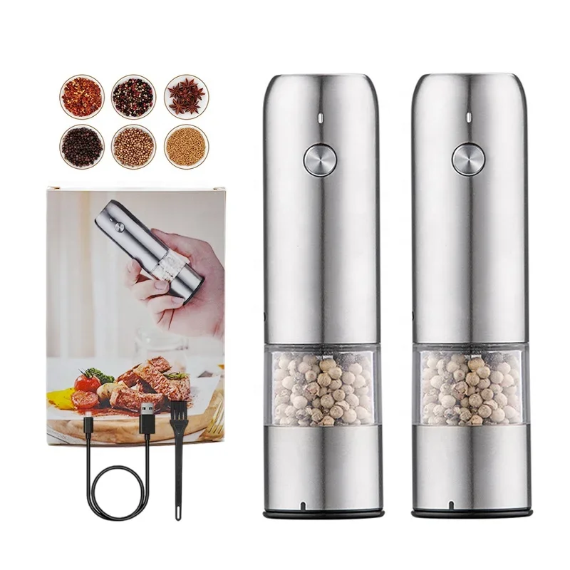 

USB Rechargeable Stainless Steel Mini Electric Salt and Pepper Grinder Portable Outdoor Automatic Pepper Grinder Mills