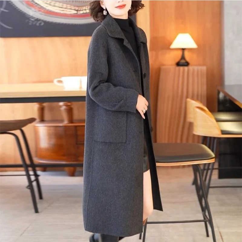 

Korean High-End Woolen Windbreakers Women's Overcoat 2025 Autumn Winter New Fashion Casual Loose Long Single-Breasted Wool Coat
