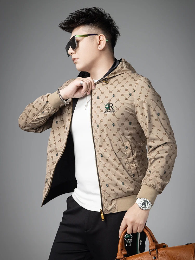 

Модная двусторонняя мужская толстовка-куртка с принтом, ветрозащитная, из хлопка и полиэстера, весна 2026, новинка