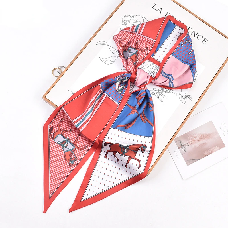 Summer Fashion Joker New Horse Geometric Patterns Printed Scarves Small Scarf Double Long Diagonal Ribbon Designer Luxury Bag