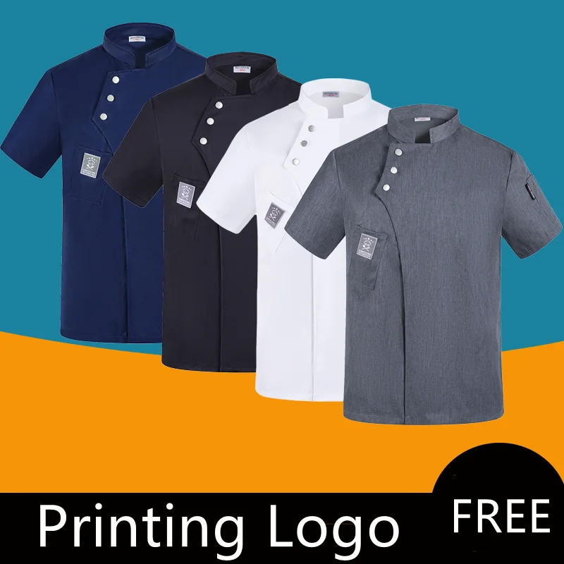 men Chef Uniform Breathable short sleeves black and white Chef Shirt Restaurant Kitchen Chef Jacket apron works clothes women