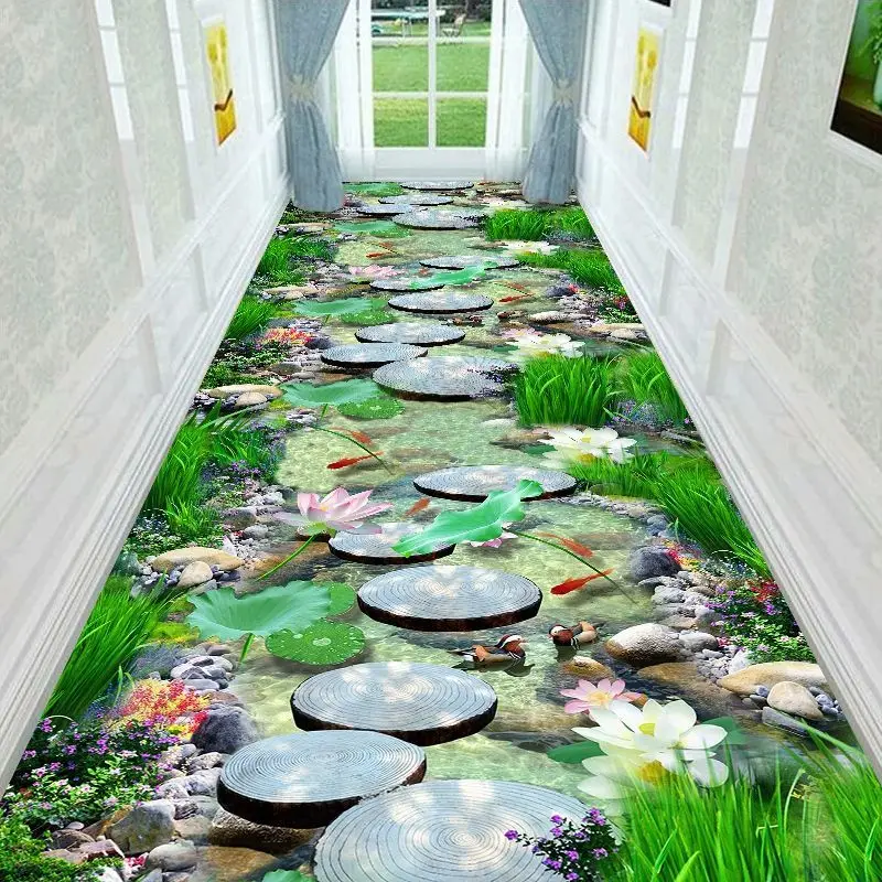 Modern 3D Print Hotel Corridor Runner Carpet Non-slip Washable Kitchen Aisle Rug Easy Cleaning Villa Bay Window Mat Customizable