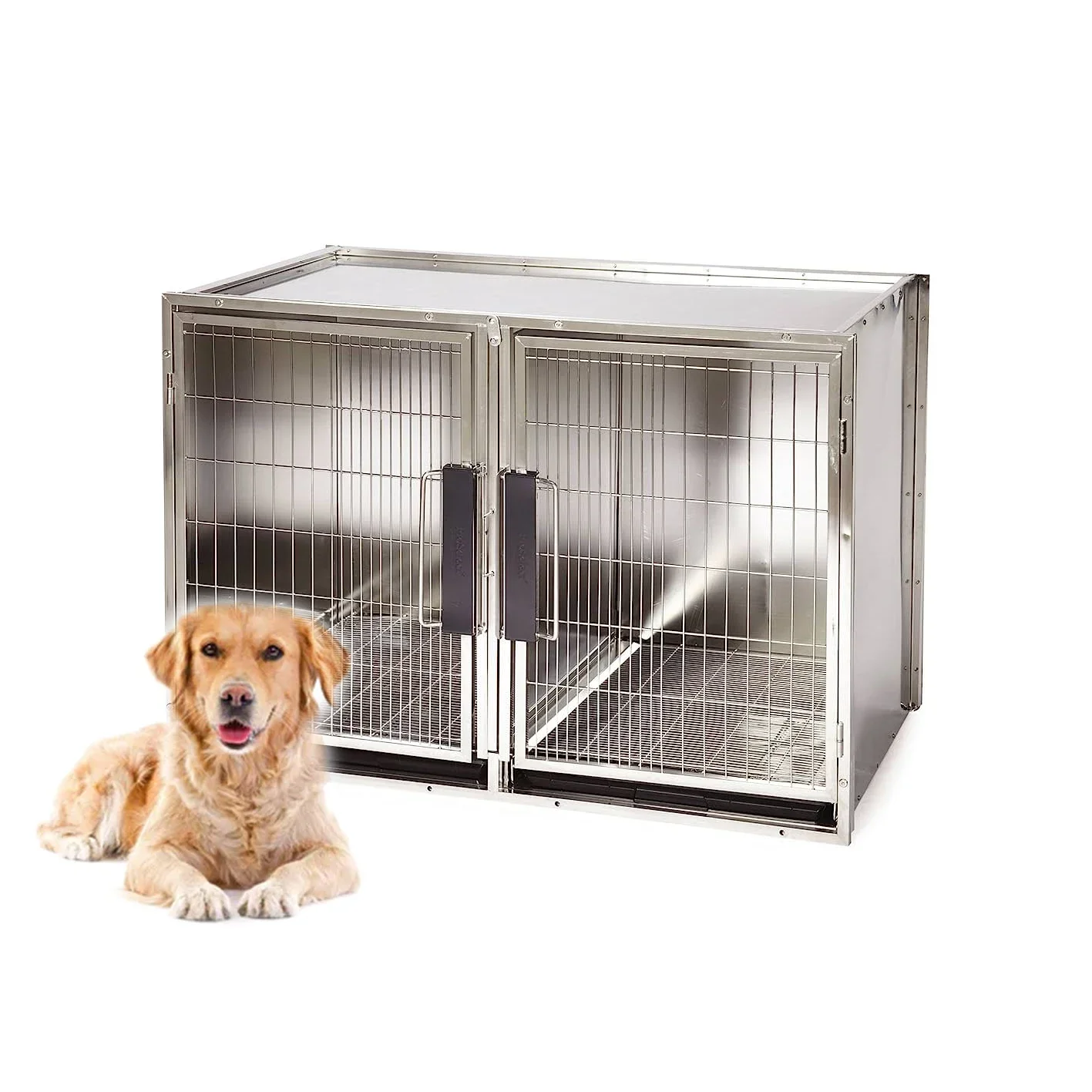 Professional Stainless Steel Veterinary Equipment Modular Breeding Animal Pet Cage With Solid Walls Dog Cage