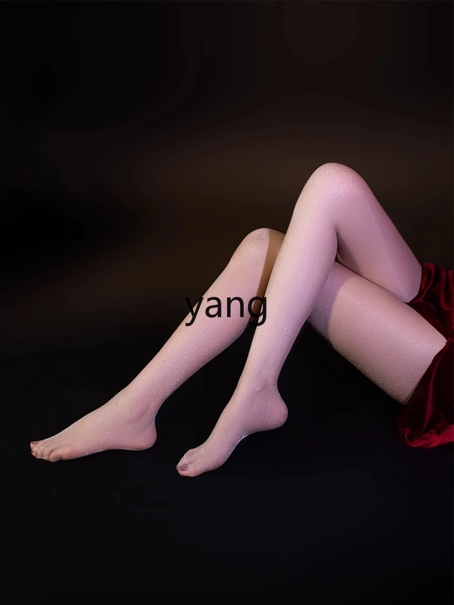 LMM Gypsy stockings ultra-thin pearlescent socks open crotch with foot-shaped jumpsuit summer thin black silk