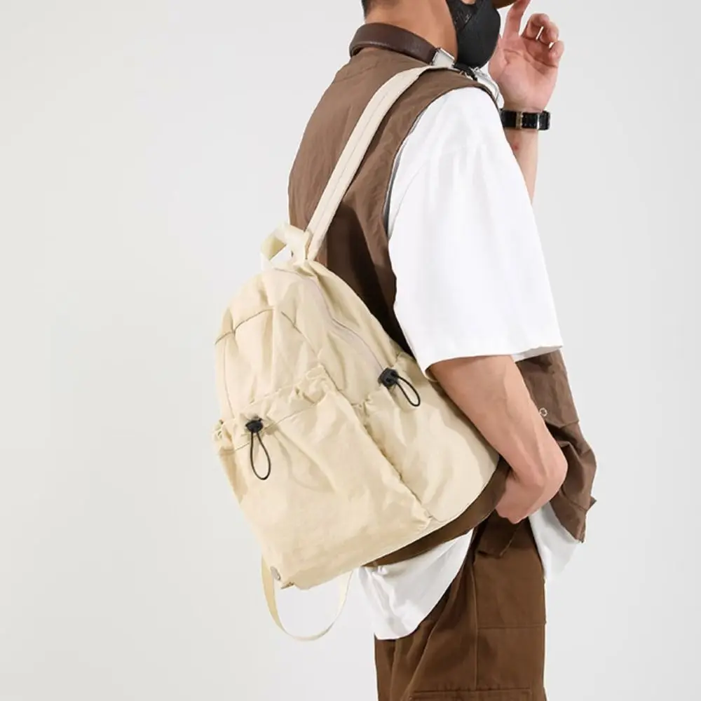 Mochila de nailon con cordón para estudiantes, bolso escolar de gran capacidad, bolso de hombro, sólido, a la moda, estilo coreano